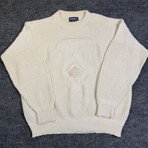 Vintage McBriar Sweater Mens Extra Large Cream Cotton USA Made Textured Knit
